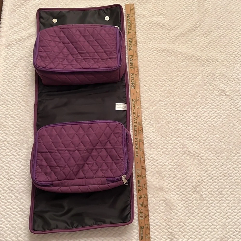 Purple Quilted Roll Out MakeUp Travel Bag